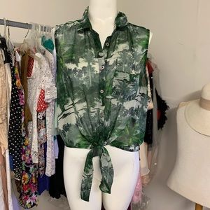 Bar III Army Green button front closure sheer L